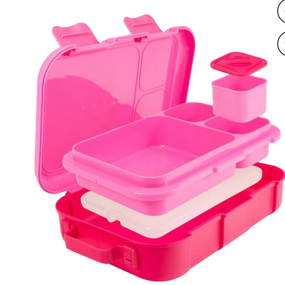 Deluxe Bento Box Pink BPA-Free Microwaveable tray. Dishwasher Safe. Freezer Pack